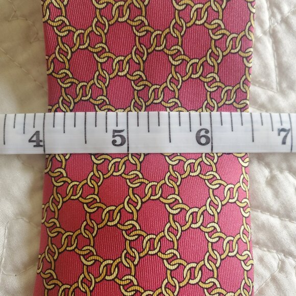 HERMES Red and Gold Vintage Chain Pattern Tie - Picture 5 of 8